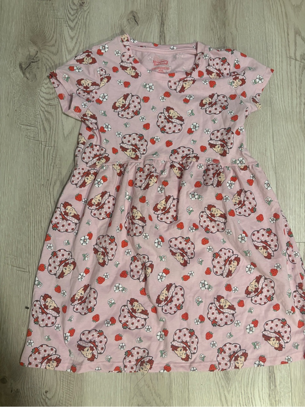 Girls' Pink Strawberry Shortcake Print Short Sleeve Cotton Dress